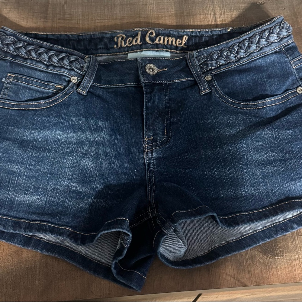 Red Camel Dark Blue Braided-Waist Denim Shorts